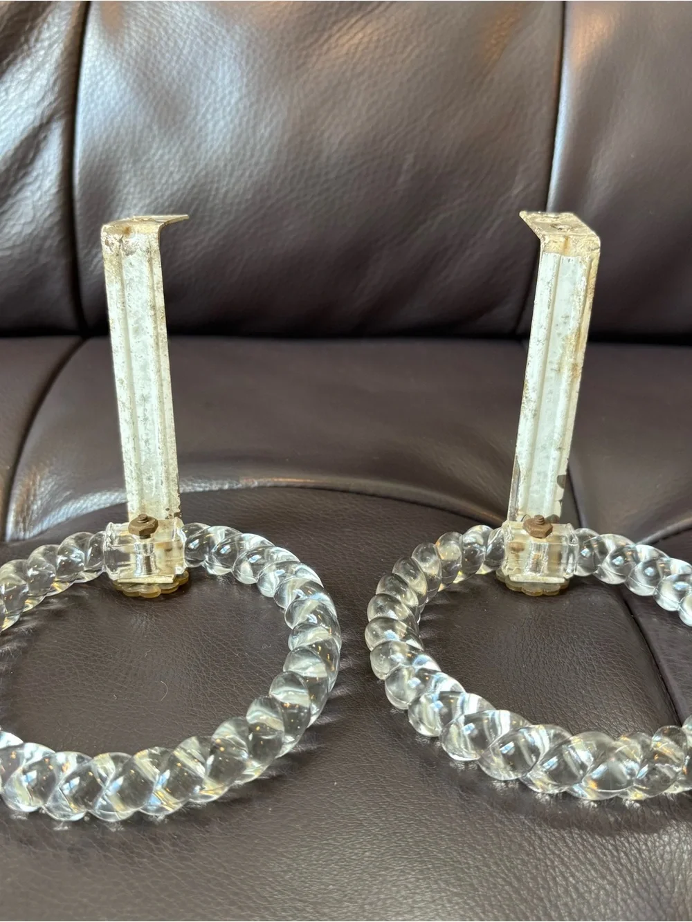 Set of 4 Vintage Clear Glass Ring Curtain Tiebacks with Floral Accent